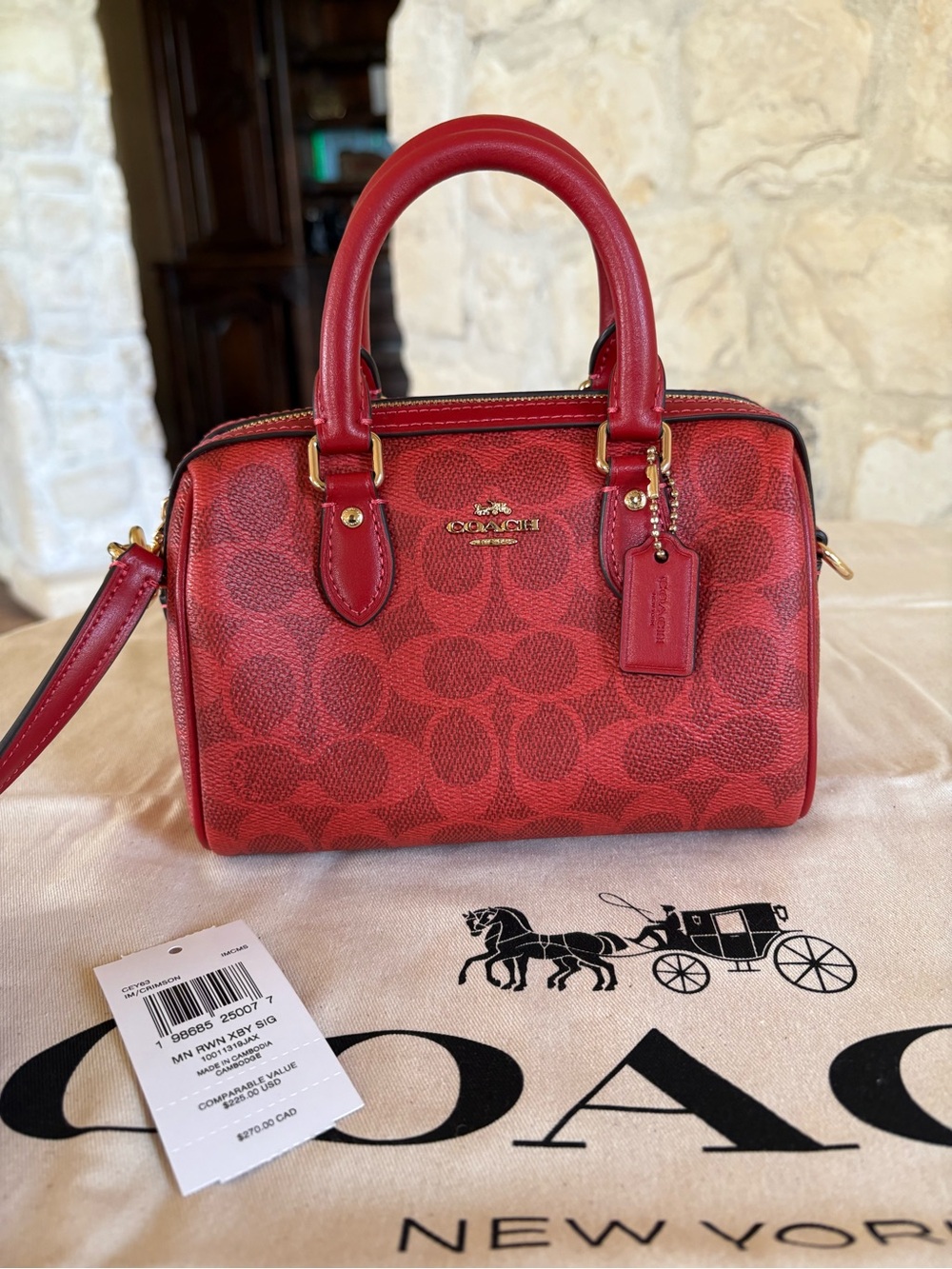 Coach Red Signature Mini Satchel with Gold Hardware